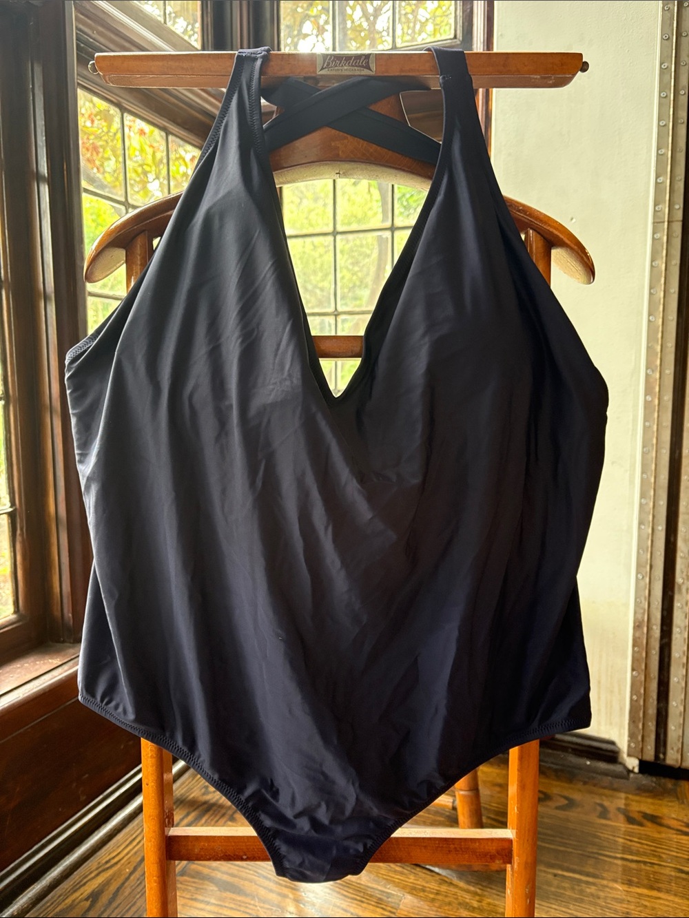 J. Crew Navy V‑Neck One‑Piece Swimsuit with Crisscross Back